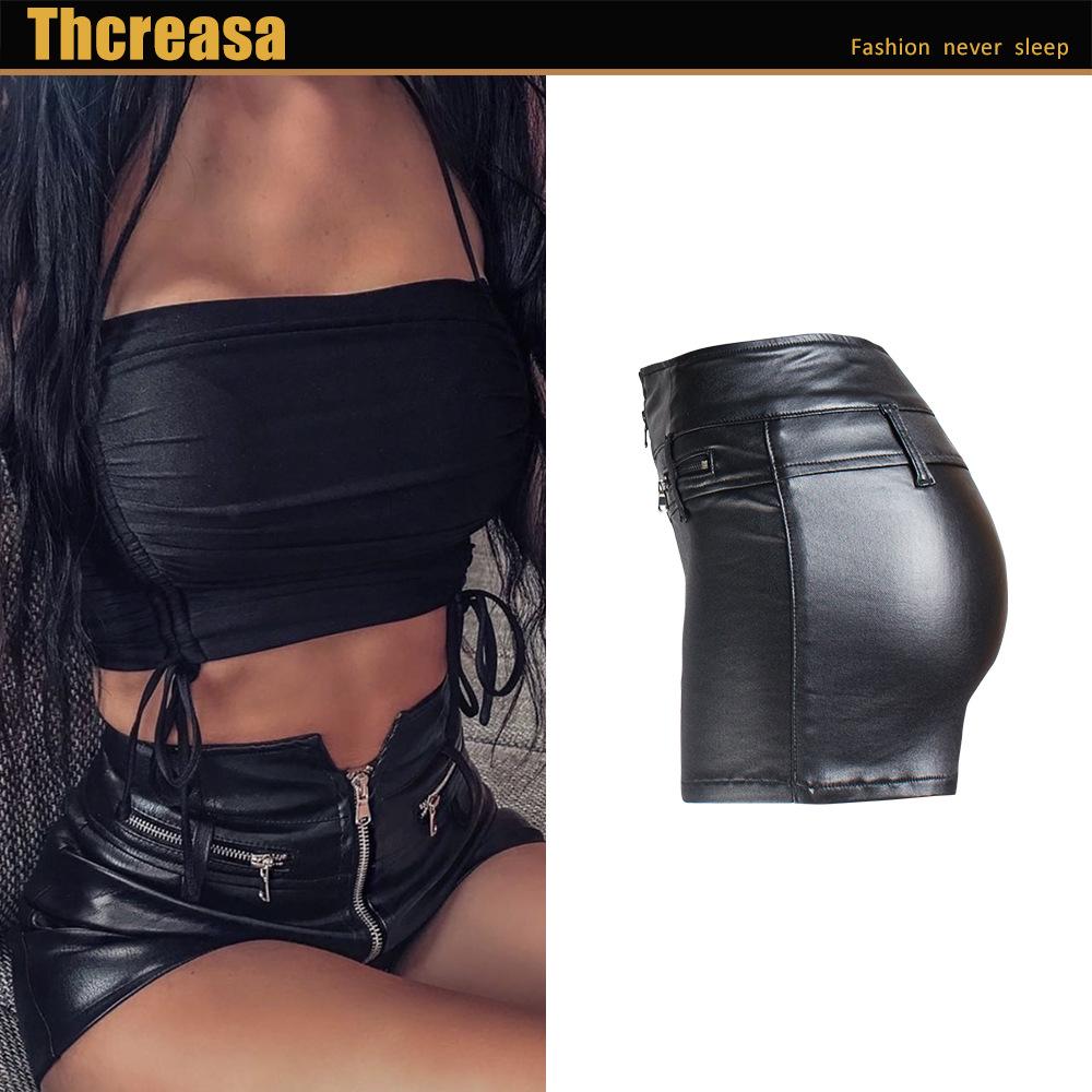 High Waist Elastic Leather Shorts - Slimming Hip Lifting Motorcycle Style Women's PU Pants