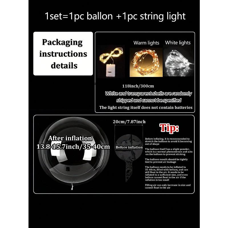 10-Piece Transparent Bobo Ball String Lights - 20-Hour Cool/Warm White LED Balloons with USB/Battery Power, for Magical Wedding