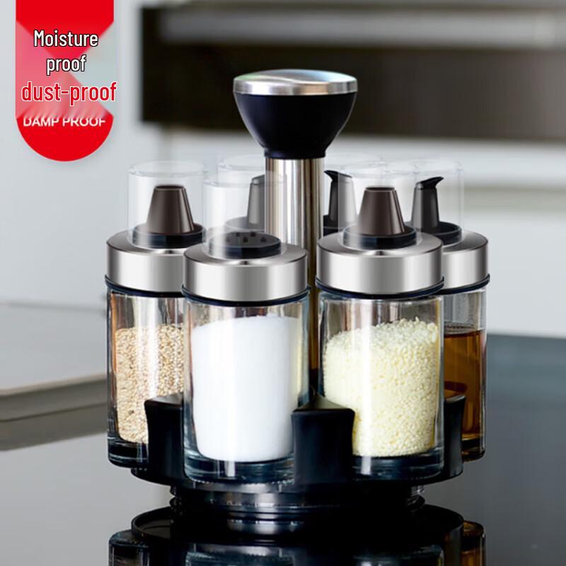 Rotating Glass Kitchen Condiment Set