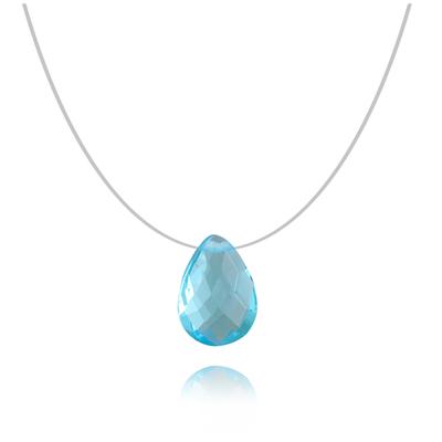 [Q3966] - Silver Cable Necklace 'Essentiel' Aquamarine (drop) - 10x7 Mm