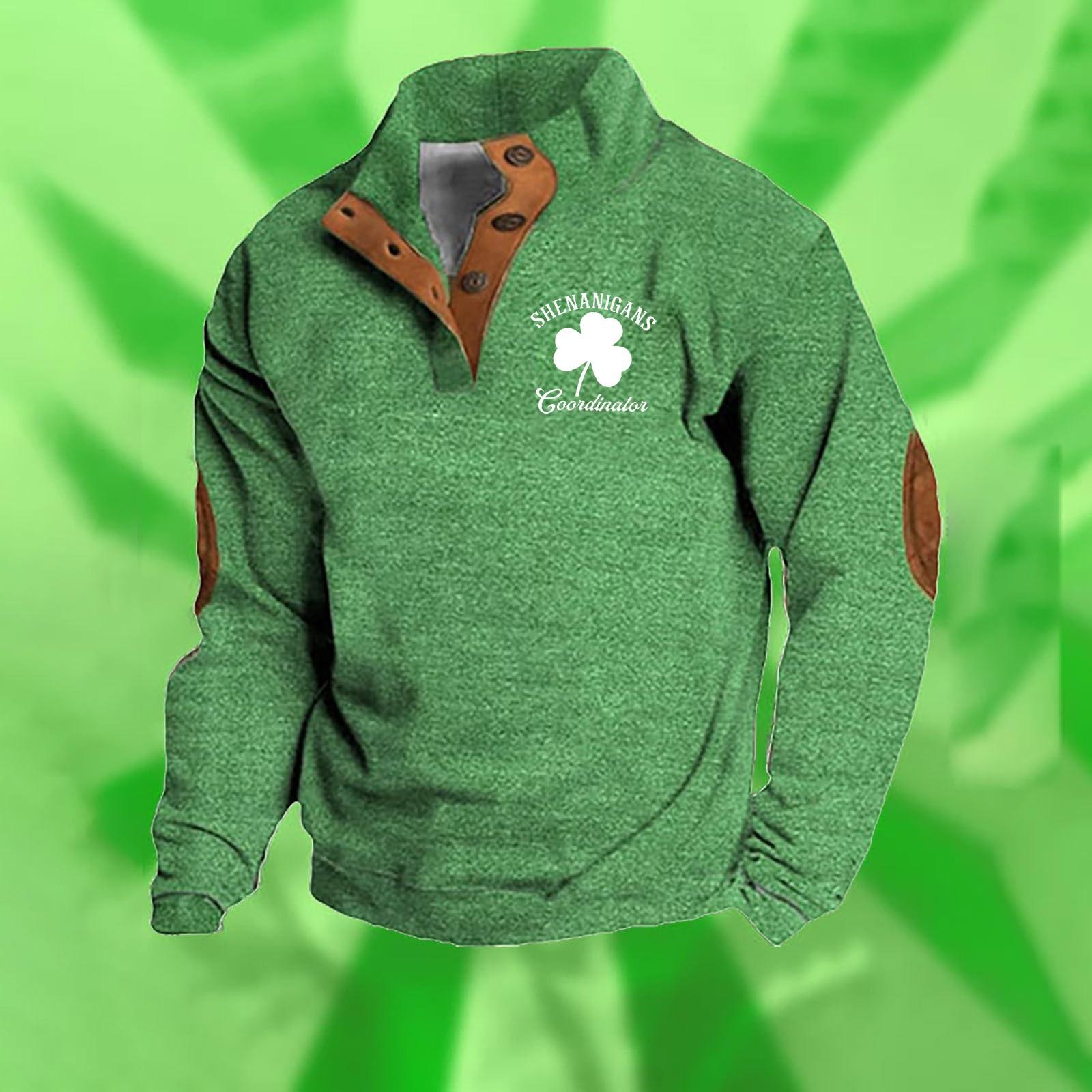 

Мужская модная повседневная толстовка с капюшоном на три пуговицы с принтом Дня Святого Патрика, весна-осень, с длинным рукавом и пряжкой XXXL