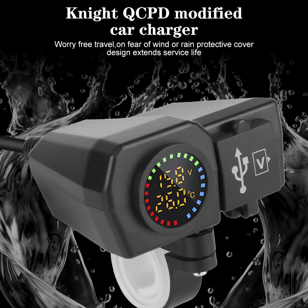 Motorcycle QC3.0 PD Charger Socket 36W USB Type-C Fast Charging Digital Display Voltmeter Thermometer Motorcycle Charger Plug