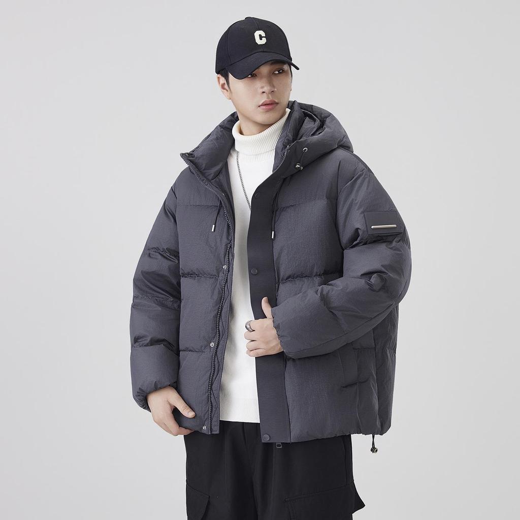 Men's 2025 Fashion Trend Black Hooded Down Jacket - 90% Down, Thick & Warm