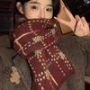 New New Year's Christmas atmosphere red scarf women's winter retro warm versatile wool knitted scarf