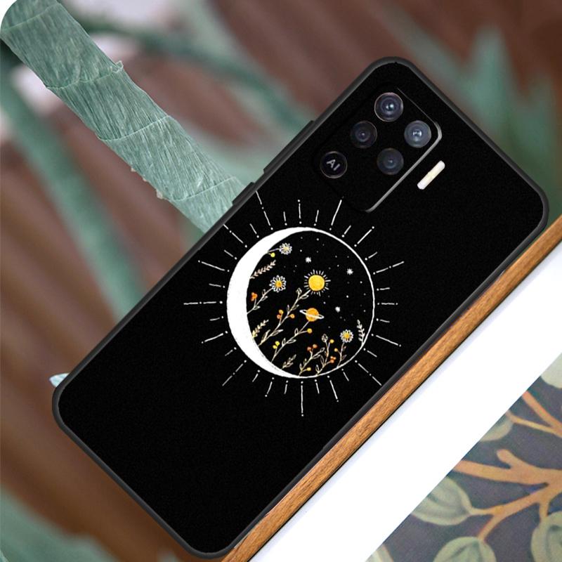 Sun Moon Flowers For OPPO A17 A16 A15 A79 A58 A78 A98 A74 A94 A77 A5 A9 A96 A76 A52 A72 A53S A54S A57S Case