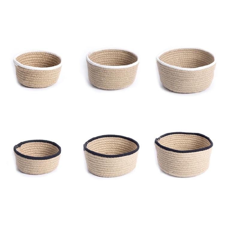 3Pcs Round Braided Linen Baskets Handwoven Linen Rope Organization Baskets Portable Round Storage Container