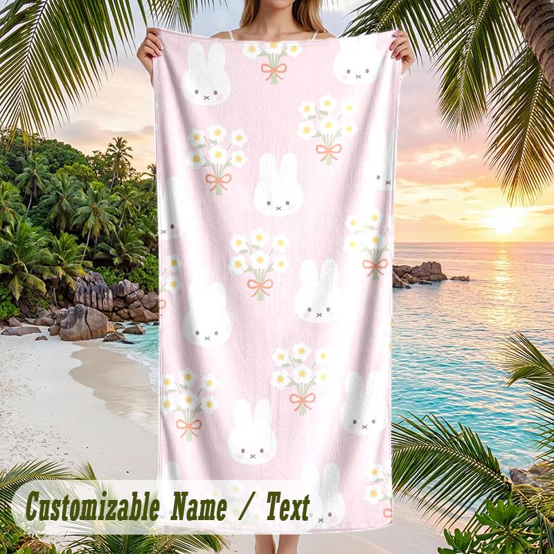Miffy Beach Towel, Personalized Custom Text, Quick Dry Soft Large Towel For Swimming Pool Travel