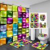 180*180Cm Shower Curtain Colorful Striped Mosaic Pattern Bathroom Curtains Set Bath Mats Rugs Toilet Lid Cover Anti-Slip Carpet