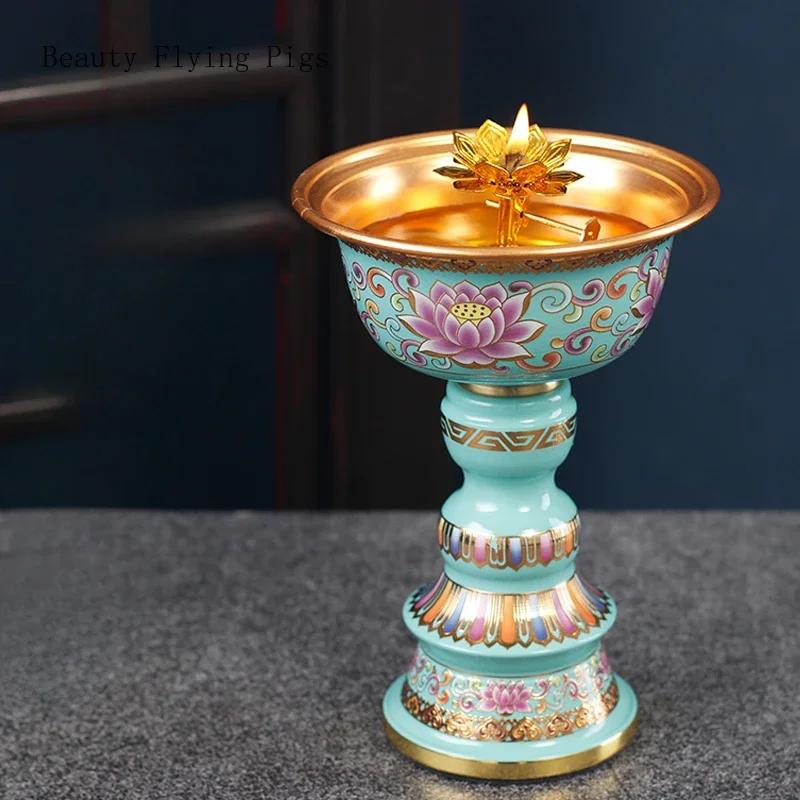 12.1x17.8cm Retro Nostalgic Zinc Alloy Butter Lamp for Home Offerings, Changming Lamp for Buddha Lamp Feng Shui  Buddhism