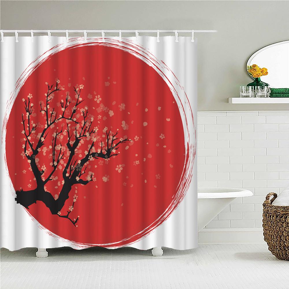 Japanse Douchegordijn 3D Inkttekening Badkamer Gordijn Waterdicht Met Haken 180*240Cm Douchegordijn Polyester Stof