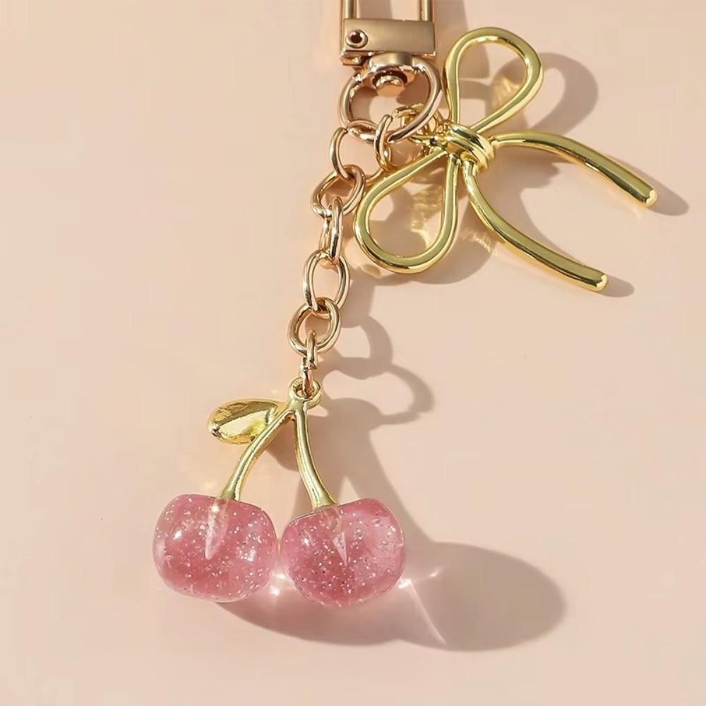 Resin Cherry Keychain Pearl Bow Cherry Bag Pendant Trendy Cherry Bah Charm Backpack Accessory