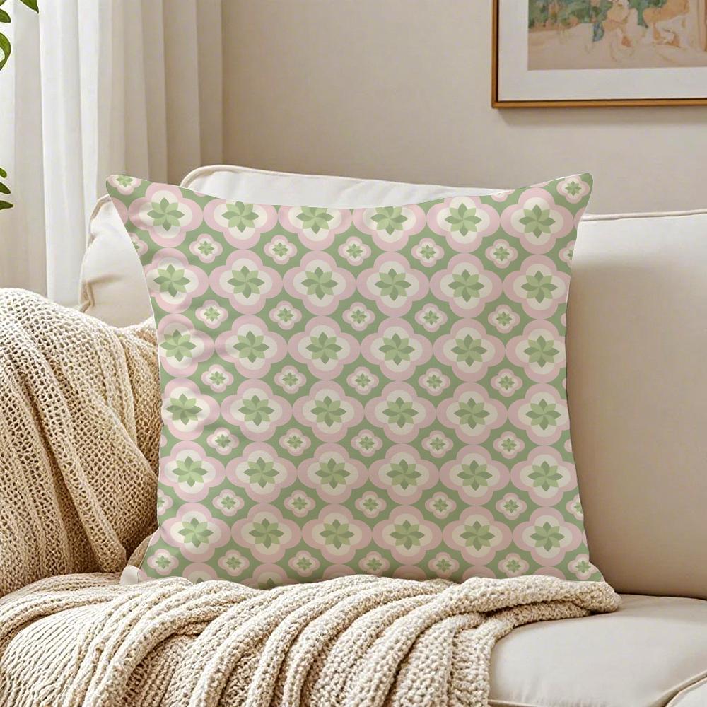 Fresh and elegant green fourleaf flower Cushion Cover Pillowcase Antidustmite living Room Sofa Decor Cushion Room