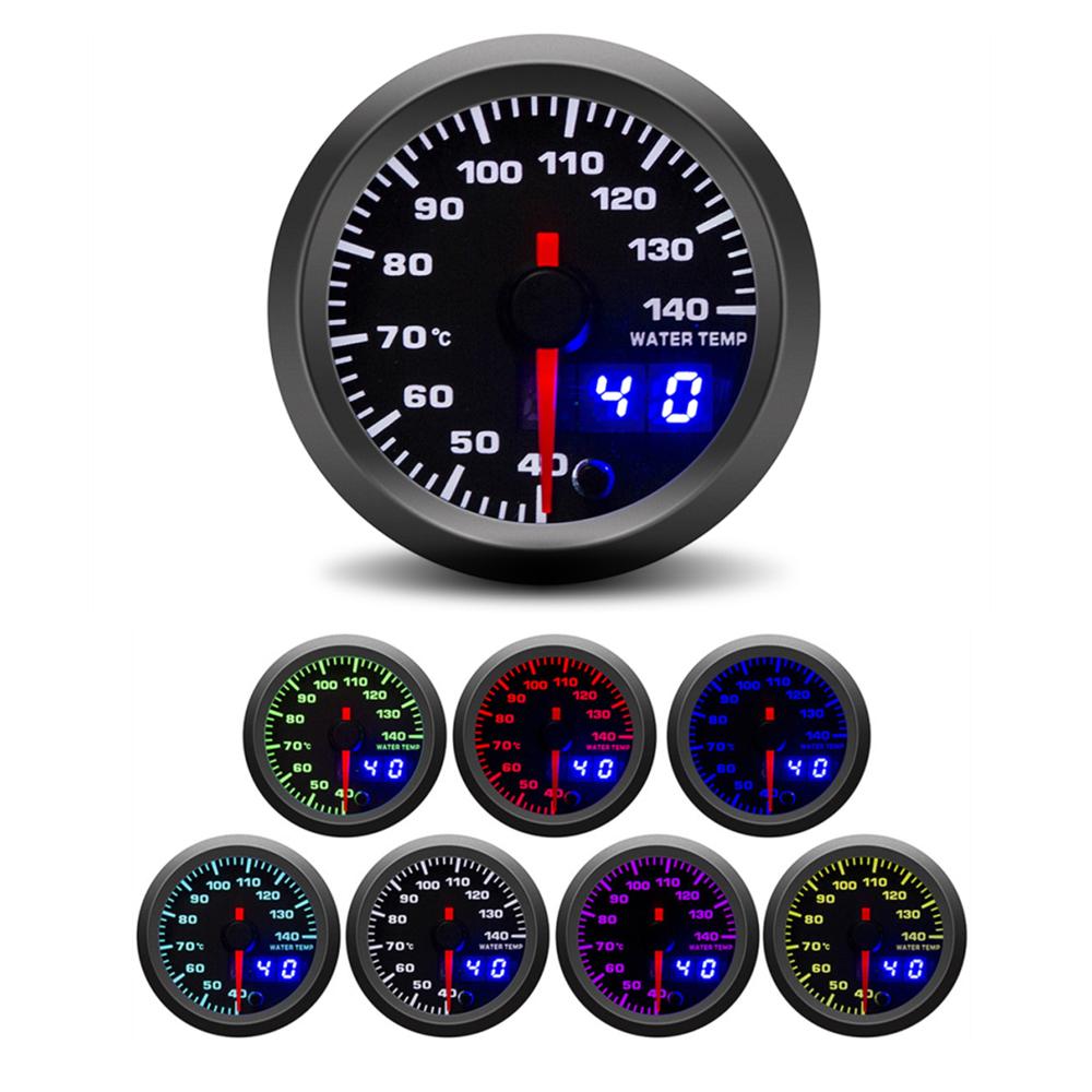 52mm Car Water Temperature Gauge 40~140 ℃ 7 Colors Backlight With Water Temp Sensor Water Temp Joint Pipe Sensor Adapter 1/8 NPT