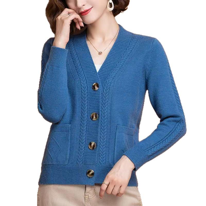 Plus Size V-Neck Cable Knit Loose Cardigan Women's Sweater
