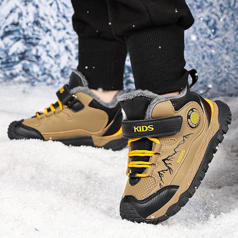 Winter Children's Fashionable Fleece Warm Outdoor High Top Cotton Boots Snow Boots Hiking Cotton Shoes 30-40