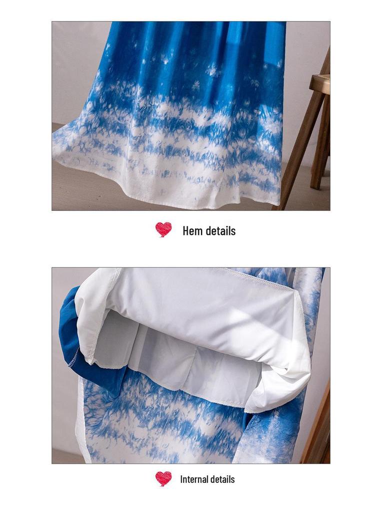 Yunnan Tie-Dye French High-End Summer Lace-Up Dress