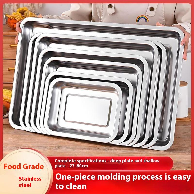 Stainless Steel Rectangular Barbecue Serving Tray For Tea Rice Sausage Meat Metal Utensil