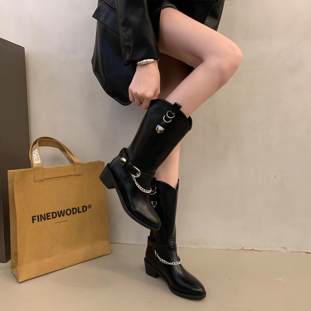 Women High Boots Fashion Woman Non-slip Waterproof Winter PU Leather Knee High Boots Women Chunky Platform Long Boots