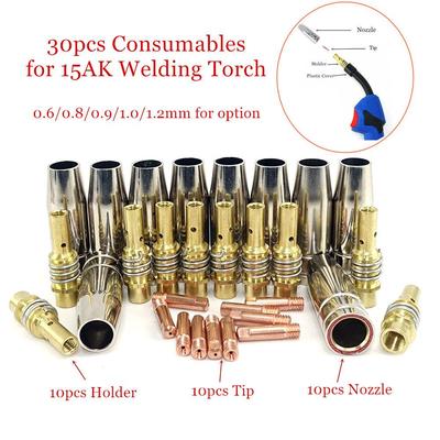 15AK Torch Gun Consumables 30pcs MIG Torch Gas Nozzle Tips Holder for MIG MAG Welding Machine