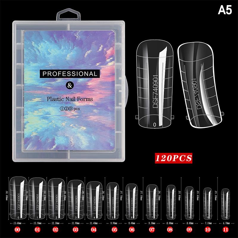 120 Pcs/Set Clear Dual Forms False Nails Full Cover Quick Building Gel Mold Tips Nail Extension Molds Upper Forms For Nails Tips