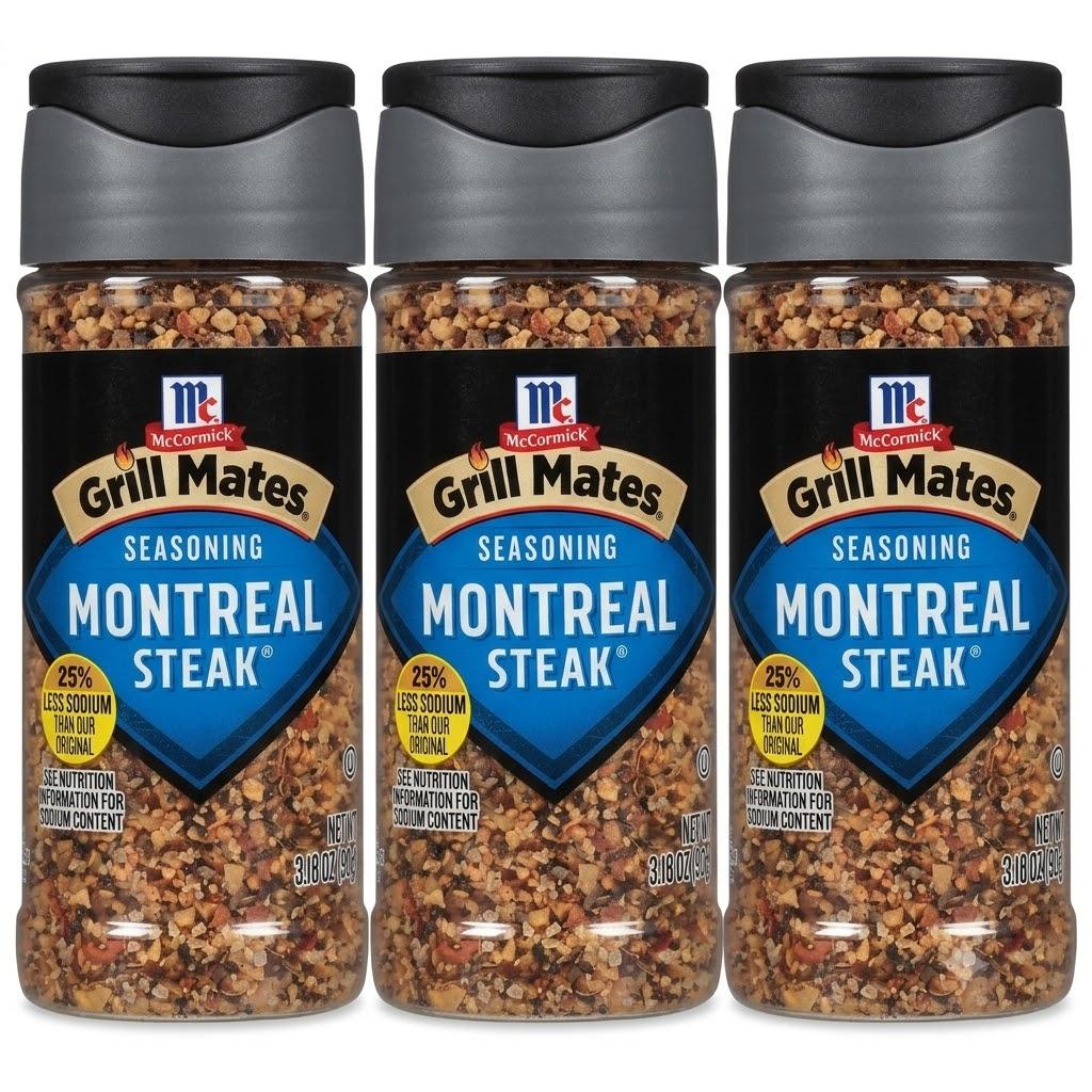 

Приправа McCormick Grill Mates Montreal Steak, на 25% менше солі, 90 г (3,18 унції) 3 ea