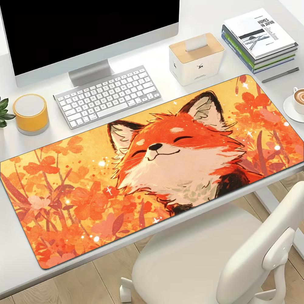 Autumn Red Fox Extended Gaming Mouse Pad Non Slip Desk Surface Cute Fall Wildlife Animal Art Print For Desktop Display