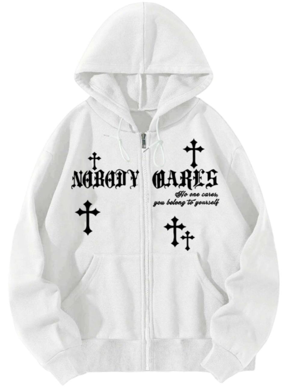 

2024 Крутой Худи-кардиган на молнии для инфлюенсера с новым принтом S белый