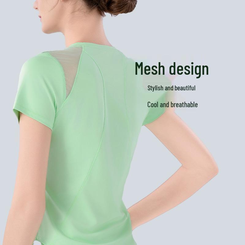 Women's Summer Quick-Dry Mesh Sports Set: Breathable, Loose Fit Short Sleeve Top for Running, Training & Yoga