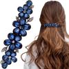 Elegante fermaglio per capelli a forma di fiore blu con strass, design scintillante in cristallo, ideale per acconciature da sposa e regali di Natale.