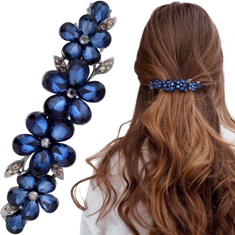 Elegant Rhinestone Blue Flower Hair Clip, Sparkling Crystal Design, Ideal for Wedding Bridal Hairstyles and Christmas Gifts.