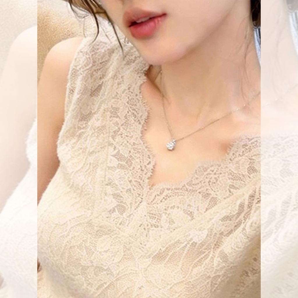 Light ripe wind V-neck lace knitted vest women's spring and summer slim-fitting gentle wind inner bottoming shirt sleeveless top