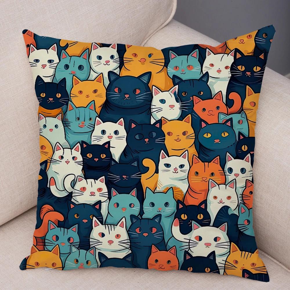Cute Pet Cat Cushion Cover, Zippered & Removable Washable, Home Sofa & Car Pillowcase