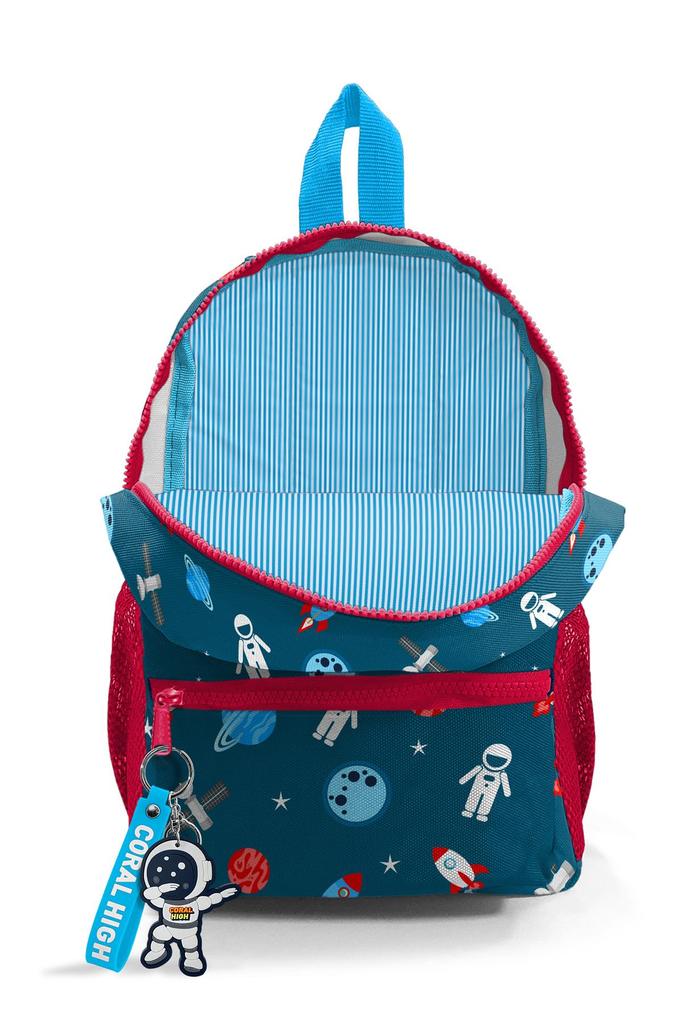 Minik Yuva Backpack Indigo Red Space Pattern Two Compartments 23354
