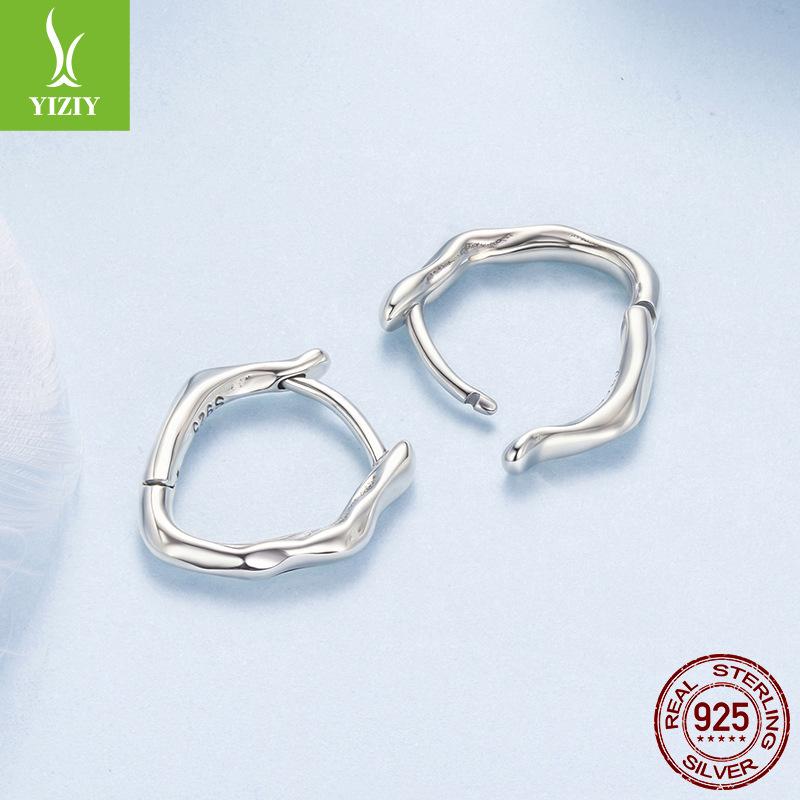 Simple S925 Sterling Silver Geometric Ear Buckle Women'S Fashion Whole Body Silver Texture Earrings Earrings Cross-Border