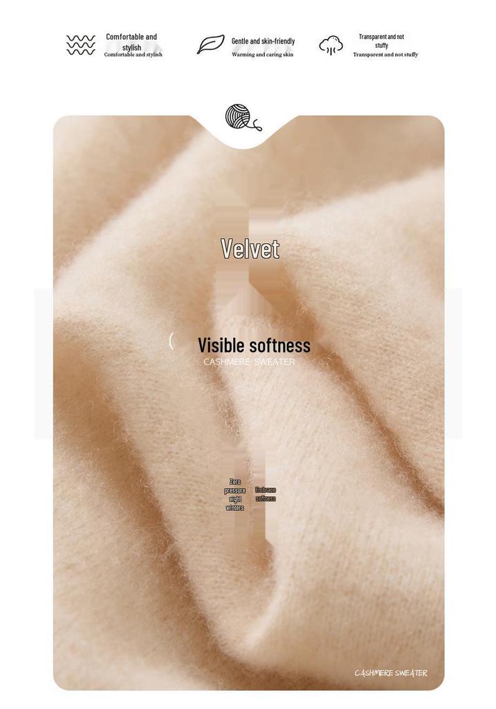 Women's Seamless High-Neck Cashmere Sweater: Solid Color, Loose Fit, Versatile Knit Pullover.