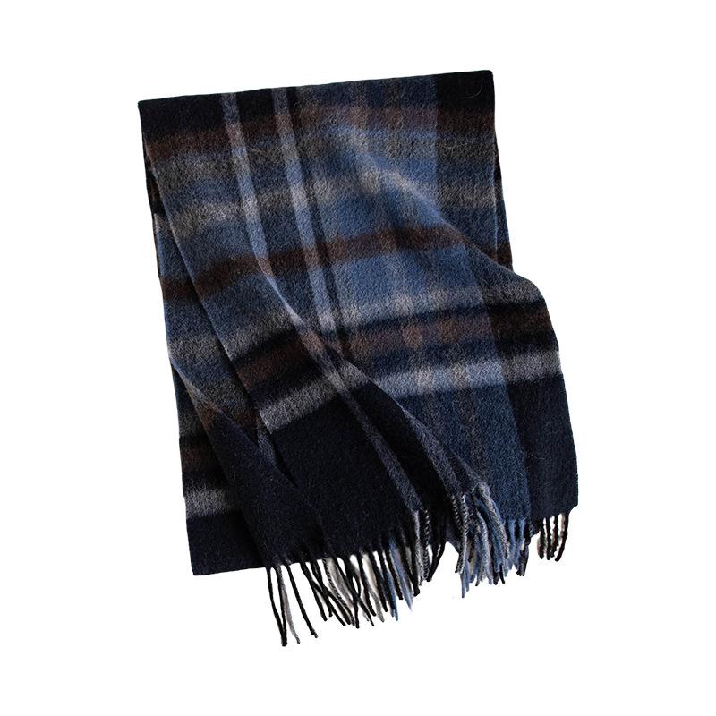 Korean Atmosphere Scarf Pure Cashmere Blue Plaid Scarf for Men Winter High End Cashmere Scarf for Women