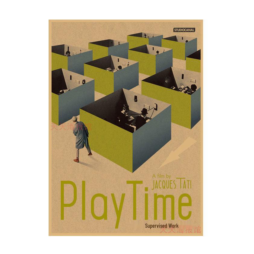 

Retro Kraft Paper Wall Art: Play Time Movie Poster for Bar & Cafe Decor 29.7X42cm (A3 size)