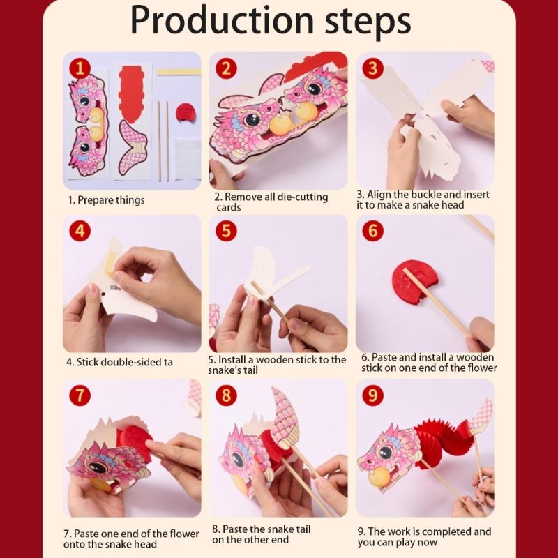Chinese Snake Dance Craft Set Handmade 3D Snake Paper Puppet Set for Children Adult School Kindergarten