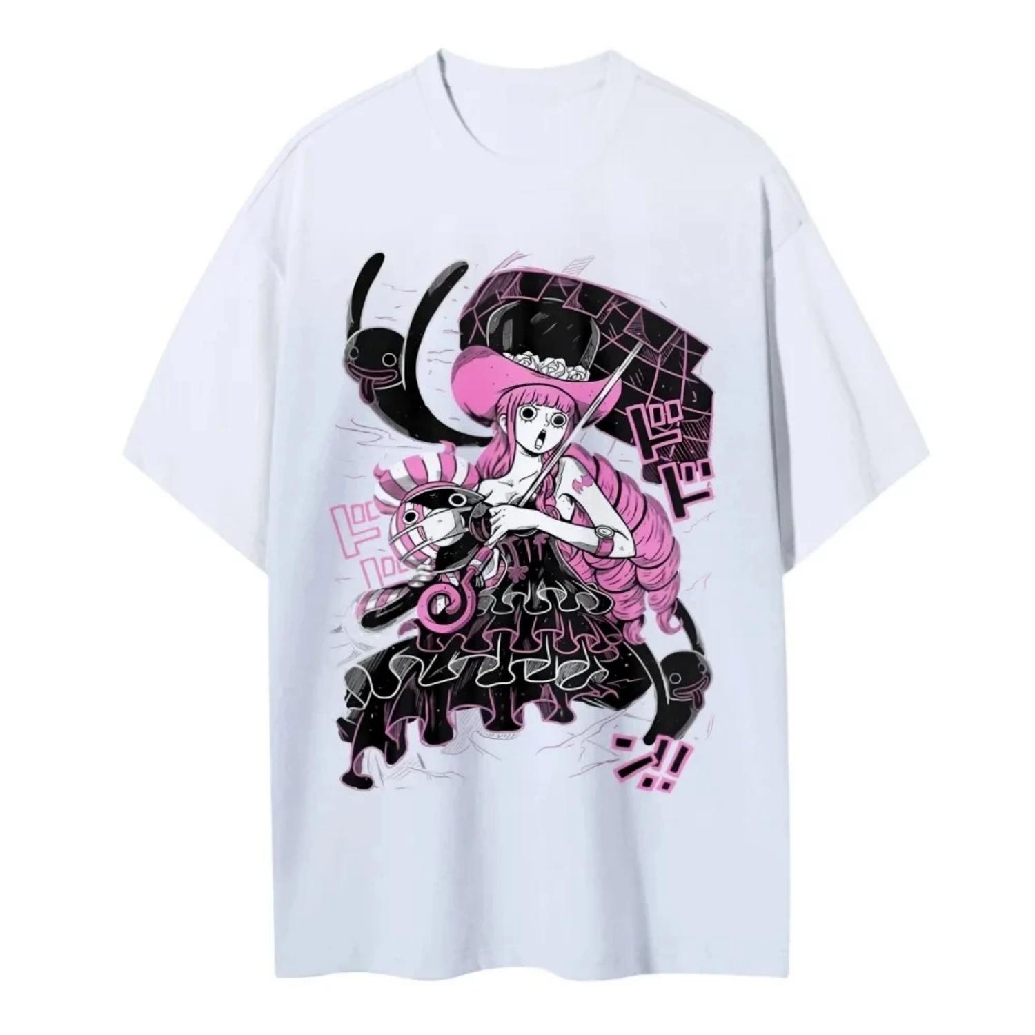

2026 New One Piece Men s and Women s Summer T-shirt Perona Japan Anime Retro Tee New Boy s Short Sleeves Parent-child Outfits S чёрный