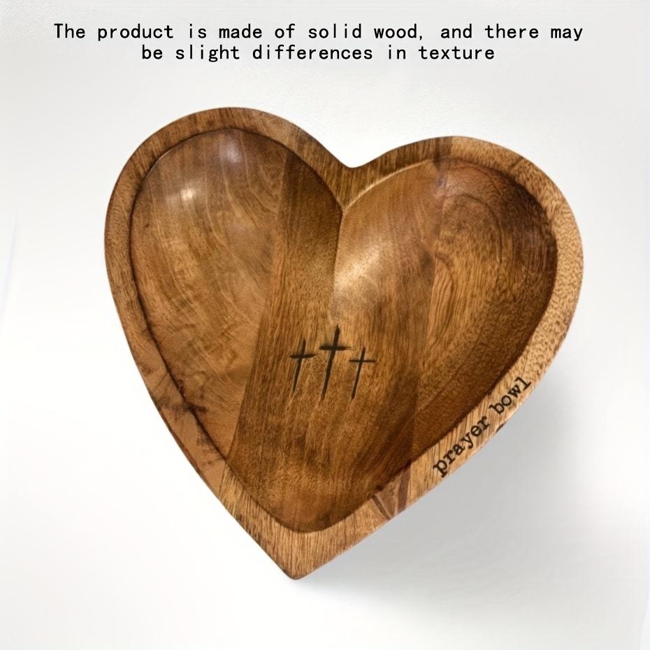 Vintage Wooden Heart Shaped Prayer Bowl with Cross and ‘Prayer’ Text - Perfect for Home Decor, Living Room or Prayer Room