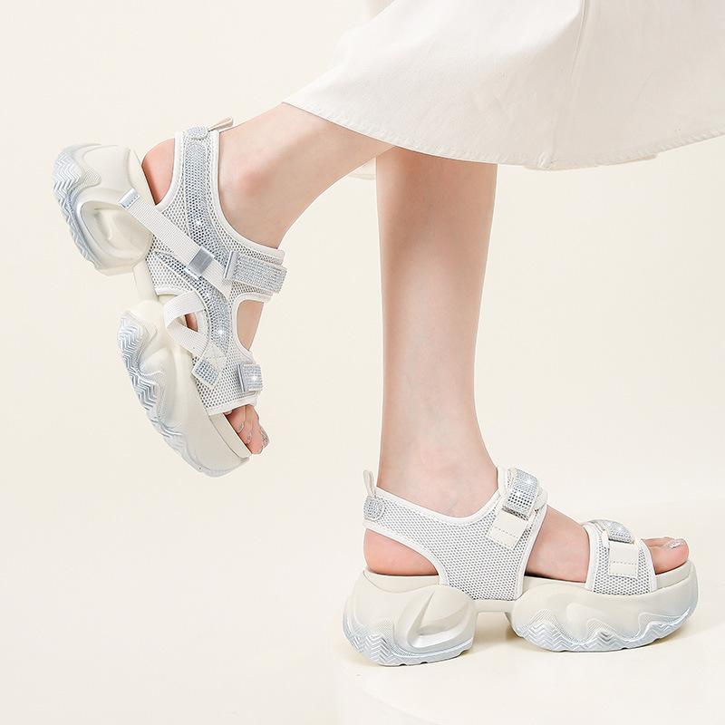 2025 new rhinestone platform sandals women's summer casual wear sports increase not tired feet sandals women's shoes