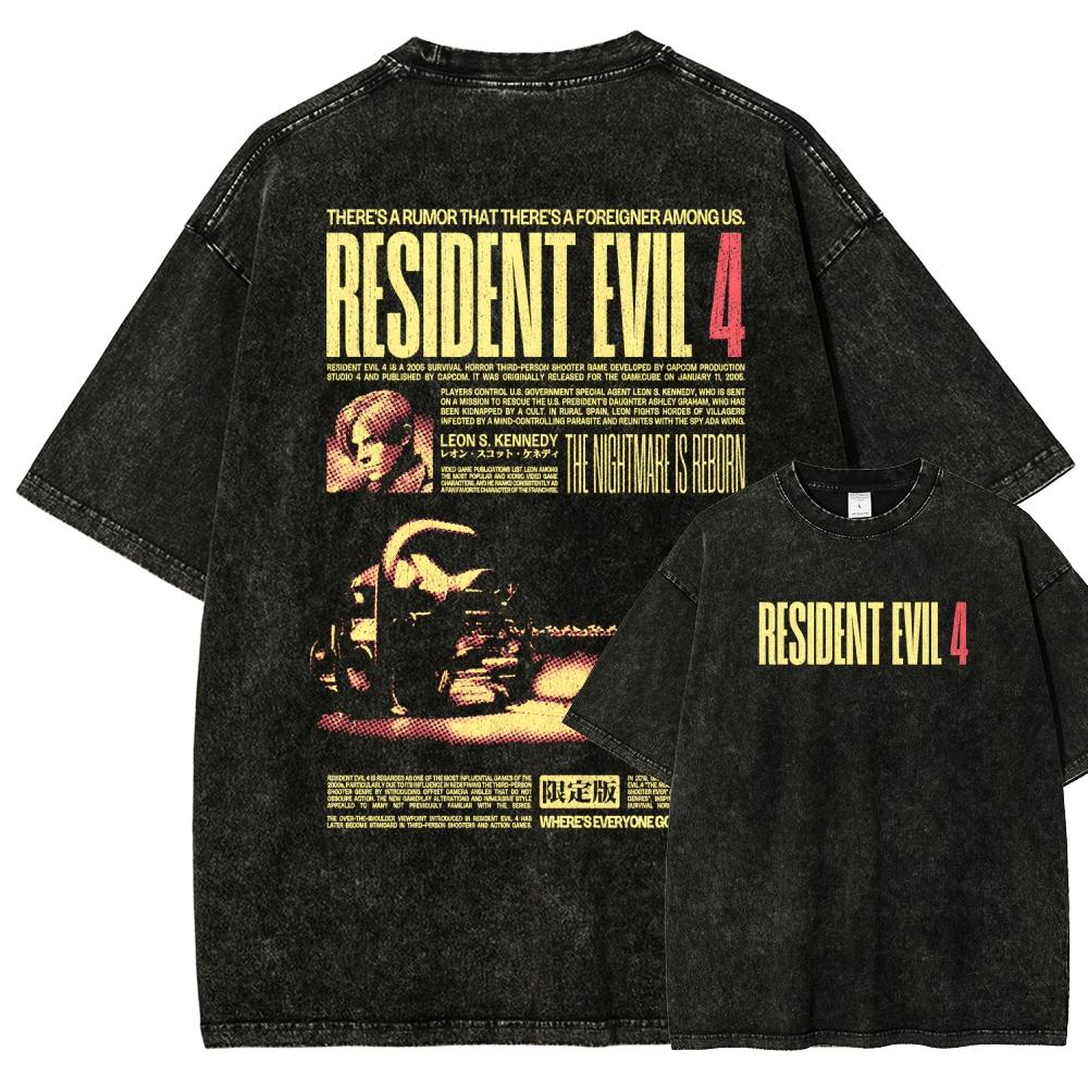 Resident Evil Anime Liebhaber Ausgewaschenes T-Shirt Ganzjahreskleidung Hohe Qualität Persönlichkeit Kleidung Übergröße Unisex Neues Modell Paare T-Shirt