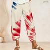 Women Plus Size Cross Hem Long Pants Burst Star Glitter Patriotic Print Loose Casual Trousers