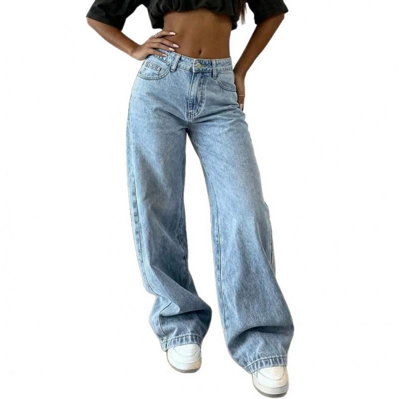 2026 High Waist Wide Leg Straight Cut Denim Jeans Women Loose Fit Street Style