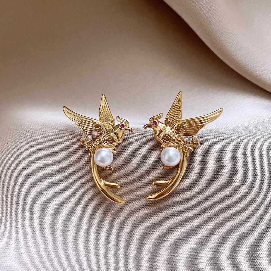 

Серьги-пусеты из цинкового сплава с иглой, цирконом, жемчугом и птицей для женщин, новые китайские ретро, легкая роскошь, высококлассные подарки с цирконом