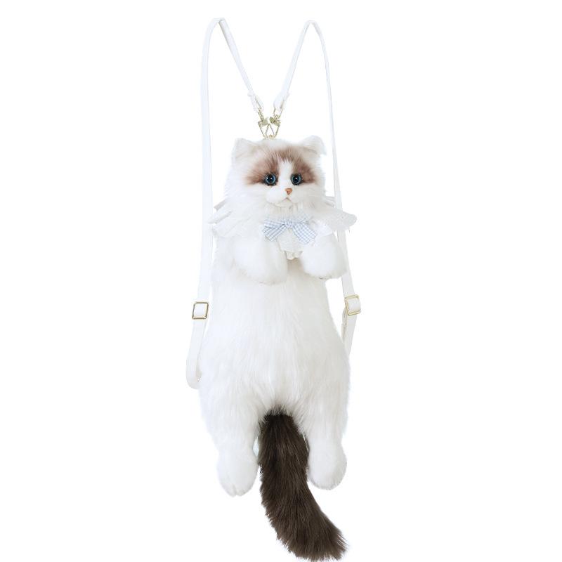 Cute Stuffed Cat Doll Backpack Animal Shaped Plush Cat Backpack for Boys Girls Children School Bag Anniversary Birthday Gift
