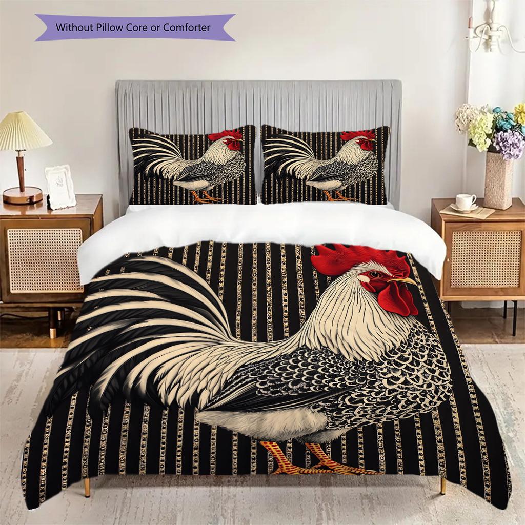 Rooster Pattern Bedding Quilt Set Quilt Cover Pillowcase Home Decoration Birthday Gift (1 * duvet cover + 2 * pillowcase, without core)