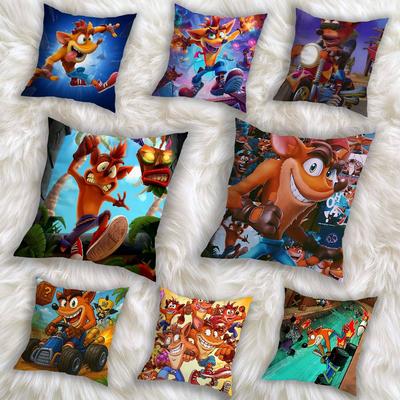Naughty Crash Bandicoot Art Pillow Case Square Double-Sided Printing Short Plush Sofa Cushion Cover Bedroom Bedside Pillow
