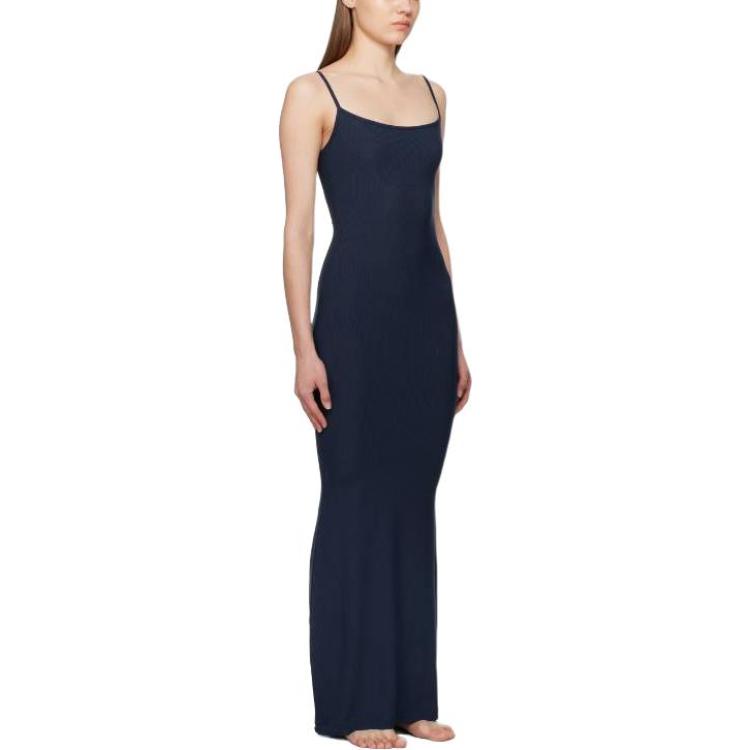 SKIMS Solid Color Adjustable Long Slip Dress Women dresses Navy-Blue APDRS0596-NAVY