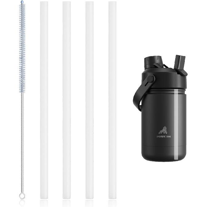 POWCAN Replacement Straw Set, 4 Reble Straws & 1 Cleaning Brush, Fits 12–64oz ulated Water Bottles, Food-Grade, Safe and Odor-Free Water Bottle